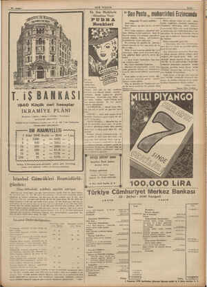    T. iŞ BANKAS 1940 Küçük cari hesaplar İKRAMİYE PLÂNI Köyideter. X Şubat, 1 Mayıs, 1 Ağustos, 1 İkinciteşrin farihlerinde