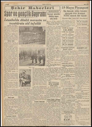  Ş»ehir SON POSTA : Spor ve gençlik Bayramı > İstanbulda dünkü merasim ve tezahürata aid tafsilât (Baştarafı 1 inci sayfada)