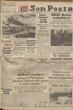   Niğantağında Karakol — karşamnda İŞIK LİSESİ —- 3PSdon Posta " PAZAR 17 AĞUSTOS 1941 —— İdare işleri telefona: 20203 Finti