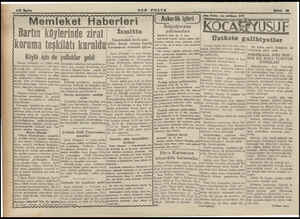  SON POSTA Memleket Haberleri Bartın köyl erinde Zziral koruma teşkilâtı kuruldu Köylü için de Bartın (Hususi) — Çiftçi mal