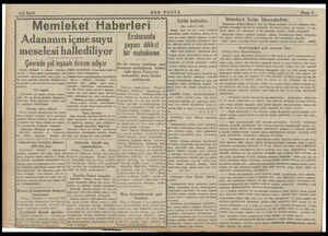  4/2 Sayf» —— ——— Memleket Haberleri Adananın içme suyu Erzincanda şayanı dikkat meselesi hallediliyor mr Çevrede yol inşaatı