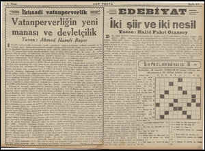  SON POSTA — İktisadi vatanperverlik — .w. * Vatanperverliğin yeni manası ve devletçilik Yazan: Ahmed Hamdi Başar ktisadi...