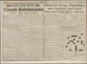  18 Mayıs 5 SON POSTA za iz > İla yfaz pg O A a amma MM MM “Şa 15 e SANATE DAİR Dünkü G. Saray - Fenerbahçe Cenab Şehâ üddin