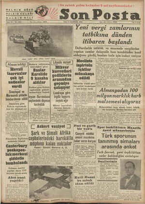    HALKIN GÖZÜ - HALKIN KU LAeı HALİCENBÜLİ ! î î Sene 12 — No. 4247 Yazı Alman tanklari Libya çölünde hareket ı Alman tebl'"