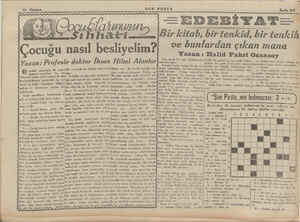  a m e MA SON POSTA — EDEBİYAT— ir kitab, bir tenkid, bir tenki ve bunlardan çıkan mana Yazan: Halid Fahri Ozansoy Size garib