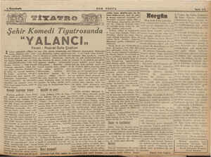    GELER v SEZ, | Şeh TİYA'TIR d ir Komedi Tiyatrosund “YALANCI, Yazan : Nusret Safa Çoşkun İ i, sü tak.| Mahmud i, İS m a em