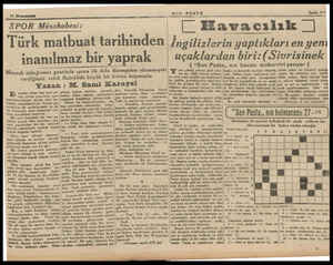  15 Bi : SON POSTA Savfa 3/9 ia SPOR Müsahabesi: İ Havacılık | Türk matbuat tarihinden İngilizlerin yaptıkları en yeni...