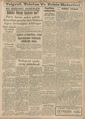  16. Birinciteşrin $ON BU SABAHKİ HABERLER Dakara hücum başlıyor mu? Paris basını asker yüklü Amerikan gemilerinin Dakara...