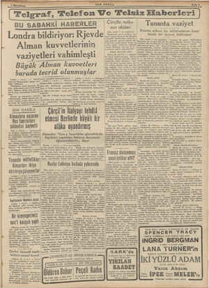  | Birincikânun Telgraf, BU SABAHXİ HABERLER Londra bildiriyor: Rjevde Alman kuvvetlerinin vaziyetleri vahimleşti Büyük Alman
