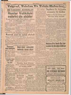    42 İkineikinm Telgraf, Telefon ve Telsiz Haberleri |. SON POSTA BU SABAHKİ HABERLER Ruslar Velikiluki şehrini de aldılar Bu