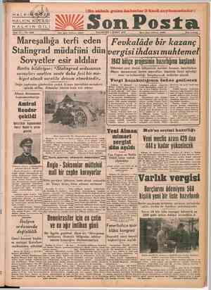  si © değişiklik HALKIN KÜTÂĞI HALKIN DİLİ Mareşallığa terfi eden Stalingrad müdafiini dün Sovyetler esir aldılar Berlin...