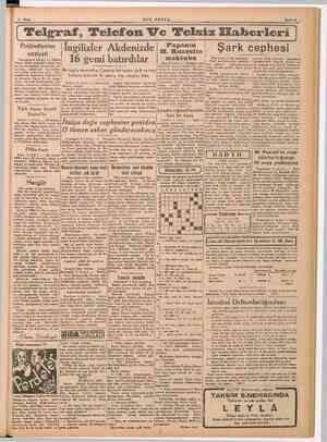    5 Mart SON POSTA Sayfa 3 Telgraf, Telefon Ve Telsiz Elaberleri PE İngilizler Akdenizde! Ezra. | Şark cephesi vaziyet...