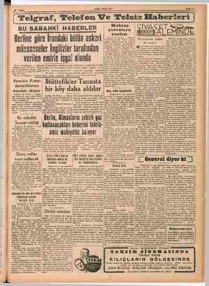  , ı t & i ı > 2 23 Nisan SON POSTA Sayfa 3 Telgraf, Telefon Ve 'Felsiz e BU SABAHKİ HABERLER erline göre İrandaki bütün...