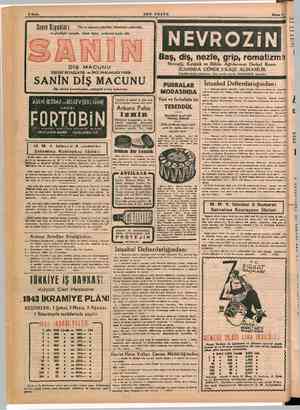  ,1943 İKRAMİYE PLANI: 8 Sayfa SON POSTA Sayın Bayanlar güzelliğile kesimdir. DİŞ MACUNU Yüz ve ağzınızın güzelliği,...