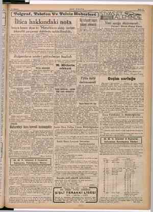     lâ .. Trretar 5 Ağustos SON P OSTA İltica h akkındaki nota ir ii .. SİNAr. . ğ Z : İsviçre basını diyor ki: “Müttefiklerin