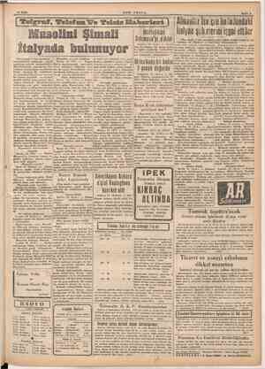    14 Eyli. SON POSTA z Sayfa 3 i Almanlar İsi. gre hululundaki Musolini Şimali Mütteikler İtalyan şeh rierini işgal ettiler