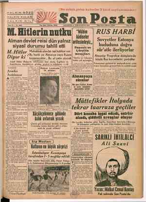    “Sene 14 — No. 4842 M. Hitlerin nutku) “Yün HALKIN GÖ HALKIN KULAĞI zü Alman devlet reisi dün yalnız siyasi durumu tahlil