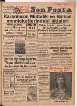    HALKIN GÖZÜ CUMA 4 CUMA 4 AĞUSTOS 1944 1944 İdare İşleri Telefonu 20408 “Piatı 10 kuruş Kararımızın Müttefik ve Balkan...