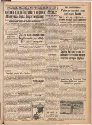    (Telgraf, Telefon Ve Telsiz Haberleri | V Yaltada alınan kararlara mese Almanyada siyasi hayat başlamış! / Paris radyosu