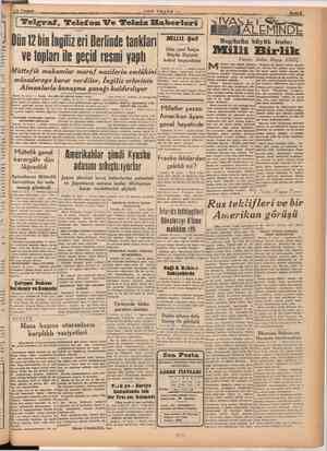  m ŞEN KERE 8 se 3 İİ g ? zin6 ge xeB“ mas pire BİTLELER Arikfki; (Telgraf, 'Felefon Ve Telsiz Haherleri | 12 bin İngiliz eri