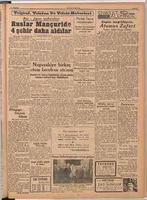  (Telgraf, Telefon Ve Telsiz Haberleri | Rus - Japon muharebesi Ruslar Mançuride LE E GR AL ENİNDE Japon mağlübiyeti; Atomun