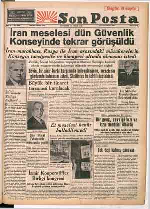    | Bugün 8 sayfa | on Posta PERŞEMBE 31 OCAK -1946 İdare İşleri Telefonu; 20203 Fiata 10 Kuruş a İran meselesi dün Güvenlik