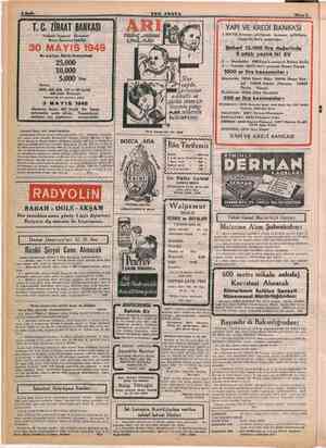    l : N SON POSTA .. Mayıs 2 T. t ZİRAAT BANKASI 'asarruf Hesaplari ya İkramiye Çekilişi 30 MAYIS 1949 Bu Çekilişin Büyük...
