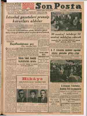    HALKIN GÖZÜ HALKIN KULAĞI HALKIN DİLİ VE on Posta Sabahları çıkar siyasi gazete Fiatı 10 Kuruş Oo CUMARTESİ 15 NİSAN 1950
