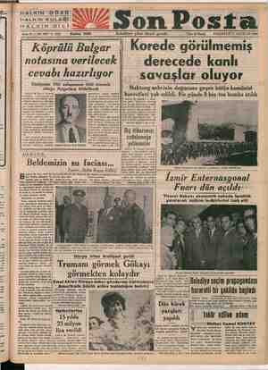 Son Posta Gazetesi 21 Ağustos 1950 kapağı
