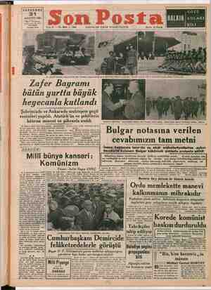 Son Posta Gazetesi 31 Ağustos 1950 kapağı