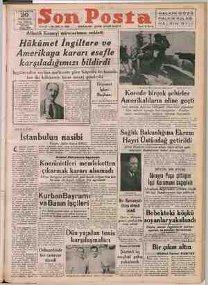 Son Posta Gazetesi 20 Eylül 1950 kapağı