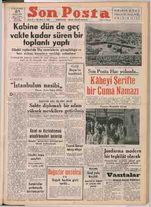 Son Posta Gazetesi 21 Eylül 1950 kapağı