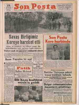 Son Posta Gazetesi 29 Eylül 1950 kapağı