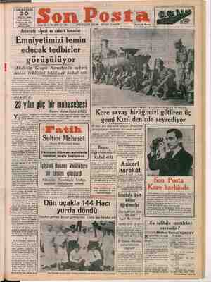 Son Posta Gazetesi 30 Eylül 1950 kapağı