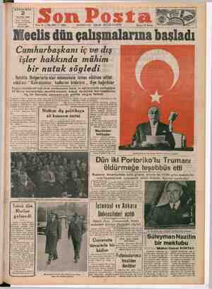 Son Posta Gazetesi 2 Kasım 1950 kapağı