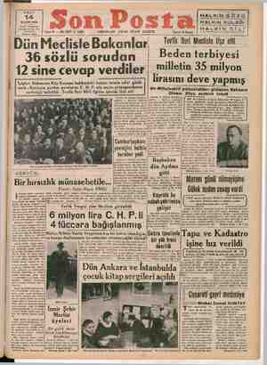 Son Posta Gazetesi 14 Kasım 1950 kapağı
