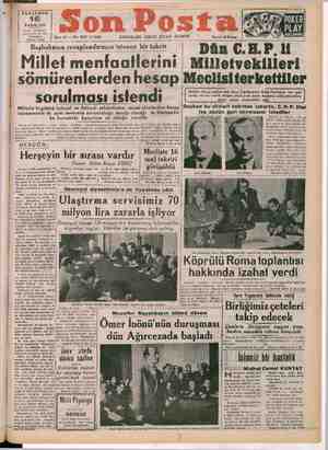 Son Posta Gazetesi 16 Kasım 1950 kapağı
