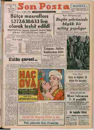 Son Posta Gazetesi 9 Aralık 1950 kapağı