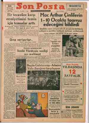 Son Posta Gazetesi 30 Aralık 1950 kapağı