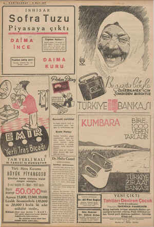    ELGRAF — 5 Mart 1937 e TT Z K ERRE A İNHİSAR Sofra Tuzu çıktı a YAT D Toptan fiatlar: Mutfak tuzları : 50 kilolük çu- valda