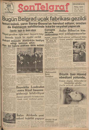 Son Telgraf Gazetesi 14 Nisan 1937 kapağı