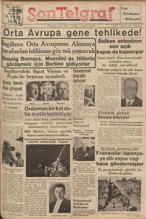 Son Telgraf Gazetesi 18 Nisan 1937 kapağı