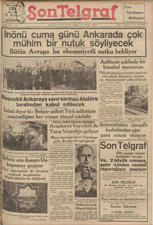 Son Telgraf Gazetesi 21 Nisan 1937 kapağı