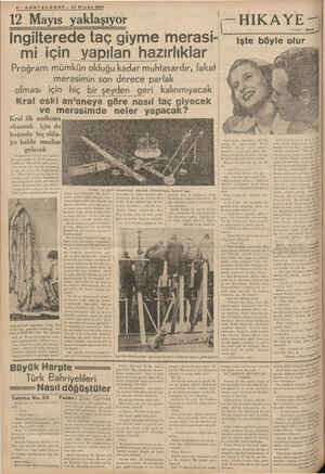    4— SONTELGRAF- 27 Nisan 1937 12 Mayıs yaklaşıyor Ingilterede taç giyme meras mi için yapılan hazırlıklar Proğram mümkün...
