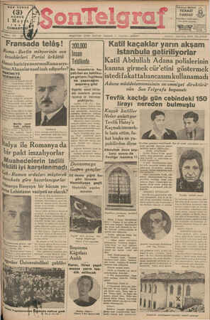 Son Telgraf Gazetesi 1 Mayıs 1937 kapağı