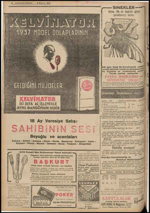  B-SONTELGRAF 9 Mayıs 1937 İKİ DEFÂ AZ İŞLEMEKLE AYNI RANDÖMANI VERİR 18 Ay Veresiye Satış: Beyoğlu ve acentaları Ankara -...