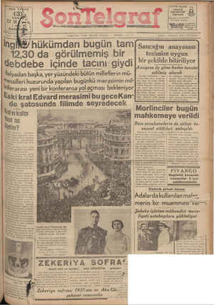 Son Telgraf Gazetesi 12 Mayıs 1937 kapağı