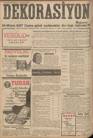     8- SONTELGRA SONTELGRAF — 1Z Mayıs 1937 DEKORASİYİ N Mağazası 14 Mayıs 937 Cuma günü açılacaktır Adres : Beyoğlu -...