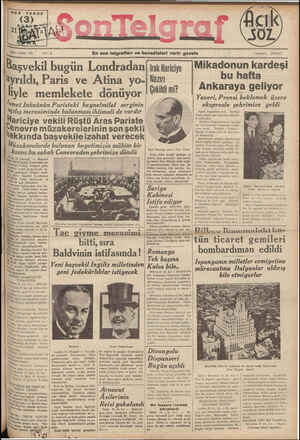 Son Telgraf Gazetesi 21 Mayıs 1937 kapağı