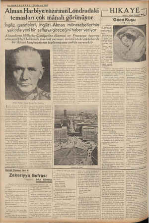    4—-SONTELGRAF— 2? Mayıs' 1937 Londradaki Alman Harbiyehnazırının temasları çok mânali görünüyor | İngılız gazeteleri,...